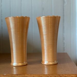 Peach Lustre Fire King Vases